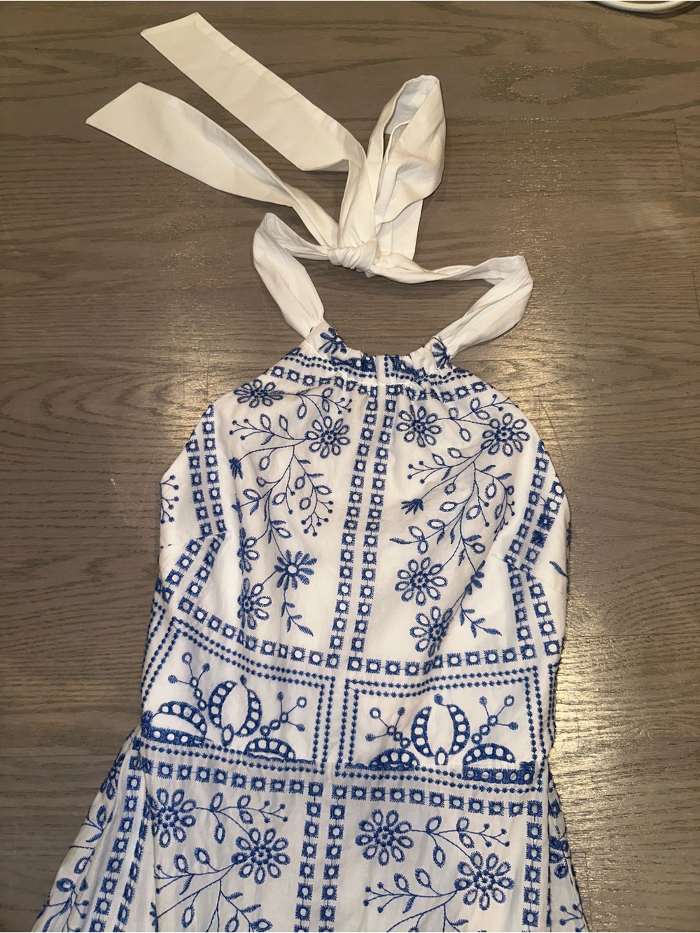 Milly White and Blue Halter Maxi Dress with Floral Tile Print - Picture 6 of 9